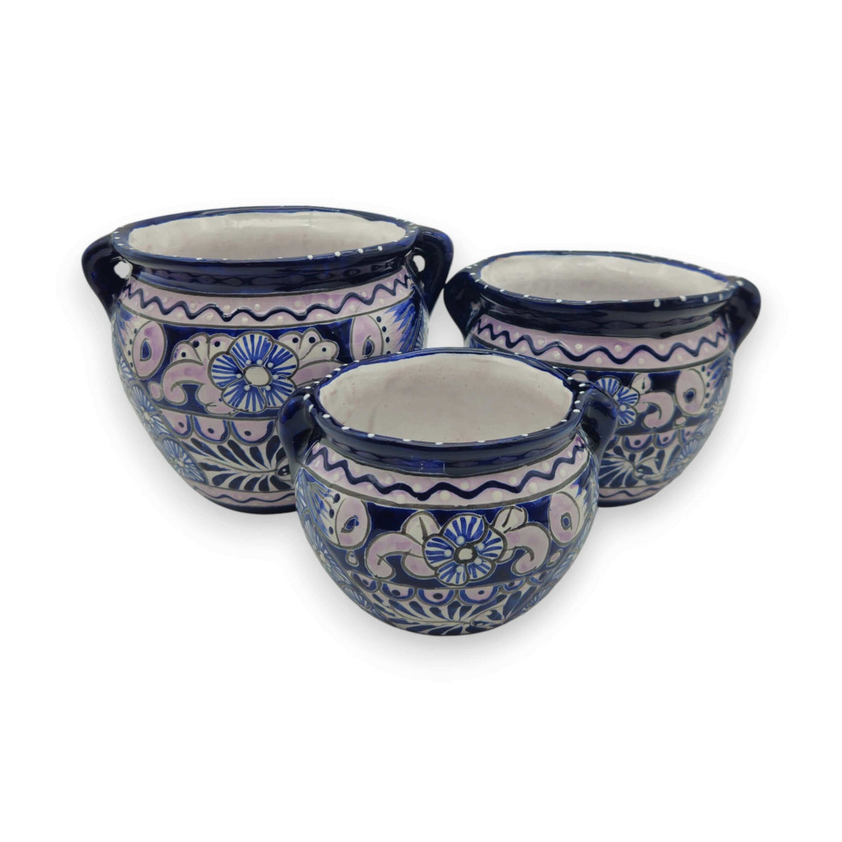 Blue & White Talavera Planter Trio | Hand-Painted Pot Set