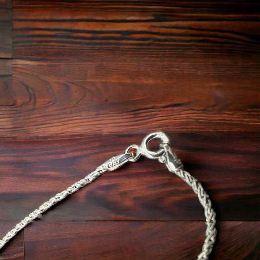 Bright Silver 16" Sterling Reverse Rope Chain — 1.35mm Italy-Made .925 with Spring Ring Clasp