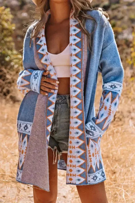 Brown Aztec Print Duster Cardigan