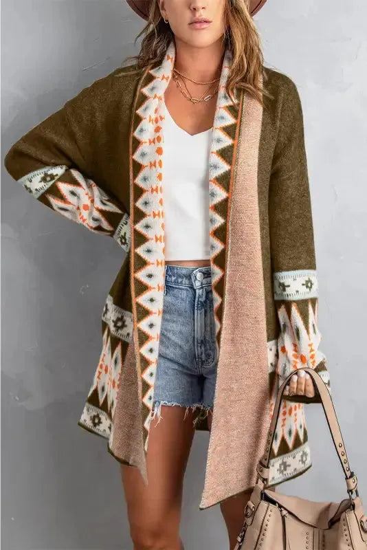 Brown Aztec Print Duster Cardigan