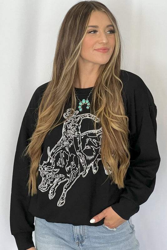 Blue B Western Bull Rider Embroidered Pullover Sweatshirt — 100% Cotton Rodeo Statement