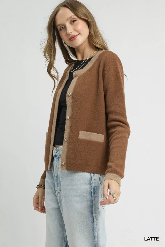 Umgee Two-Tone Button Front Cardigan