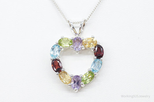 Multi Gemstone Large Heart Sterling Silver Necklace
