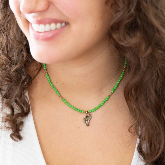 Charmed Cactus Lime Green Turquoise Golden Pendant Necklace