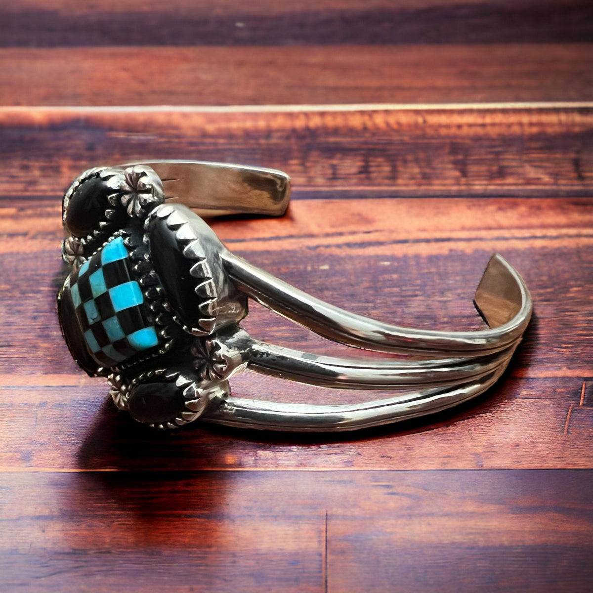 Krush Kandy Multi-Stone Blooming Cuff — White Opal, Onyx, Turquoise, White Aurora & White Shell
