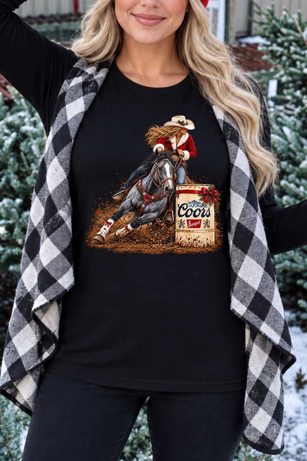 Christmas Cowgirl Coors Barrel Racer Graphic Shirt