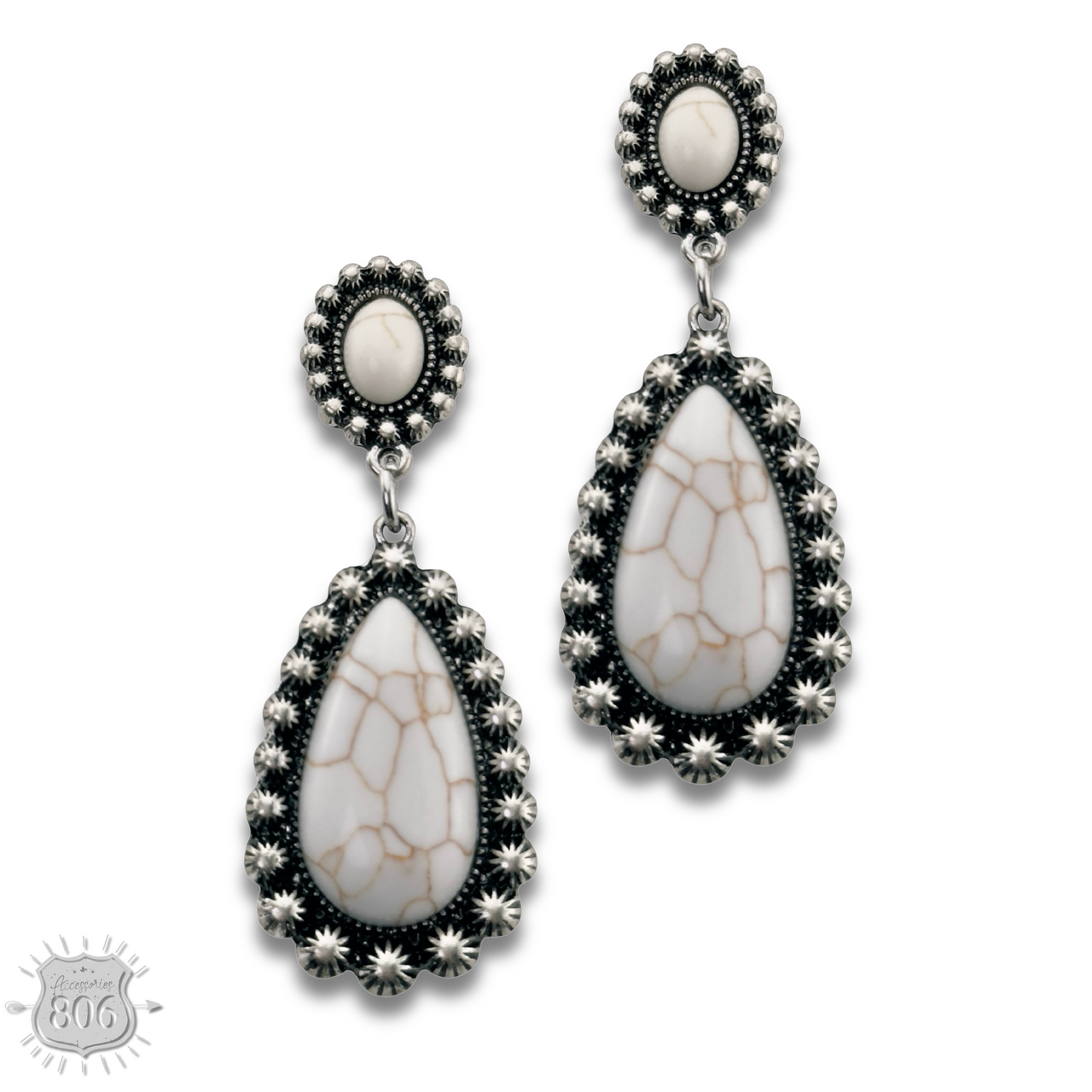 Stone teardrop in silver setting earring - LC