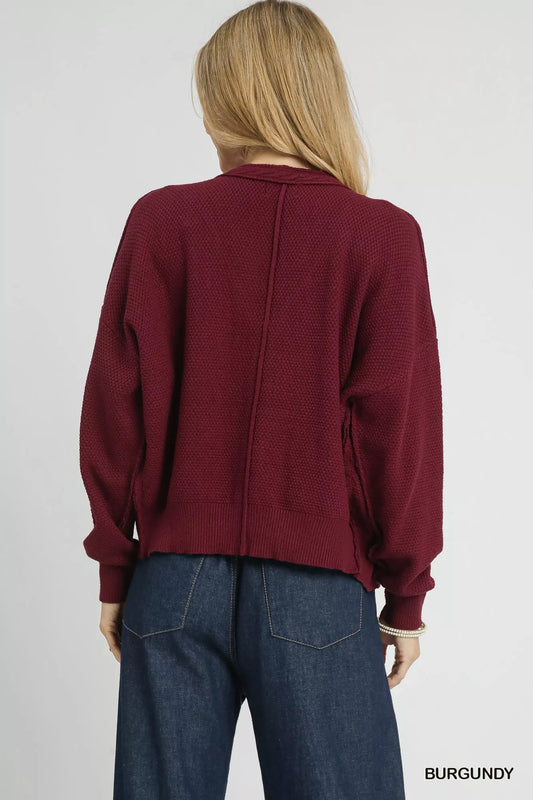 Umgee Chunky Cable Knit V-Neck Button-Up Cardigan