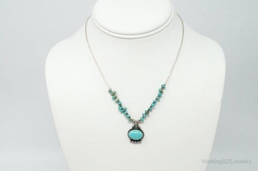 Vintage Native American Large Turquoise Sterling Silver Bead Necklace