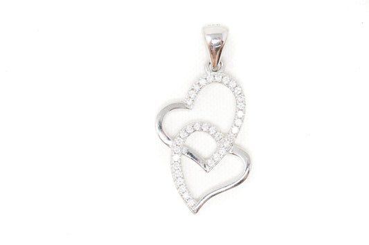 Vintage Open Hearts Forever Link Collection CZ Sterling Silver Necklace Pendant