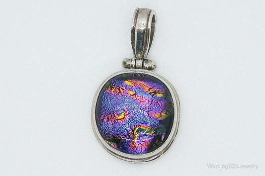 Vintage Large Dichroic Glass Sterling Silver Necklace Pendant