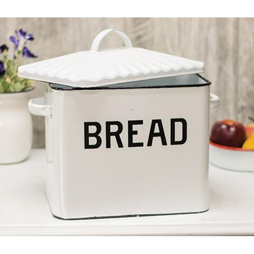 Black Rim Enamel Bread Box for Farmhouse Kitchen Storage