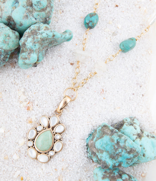 Green Turquoise Pearl Drop Necklace