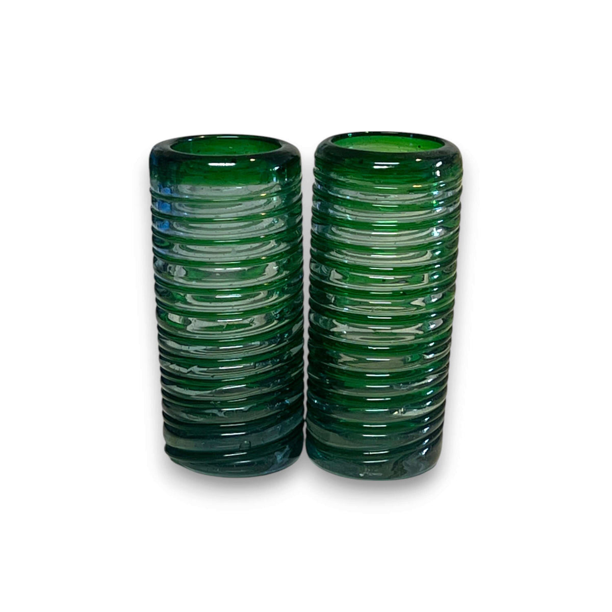 Mexican Double Shot Glass | Hand-Blown Green Swirl Barware