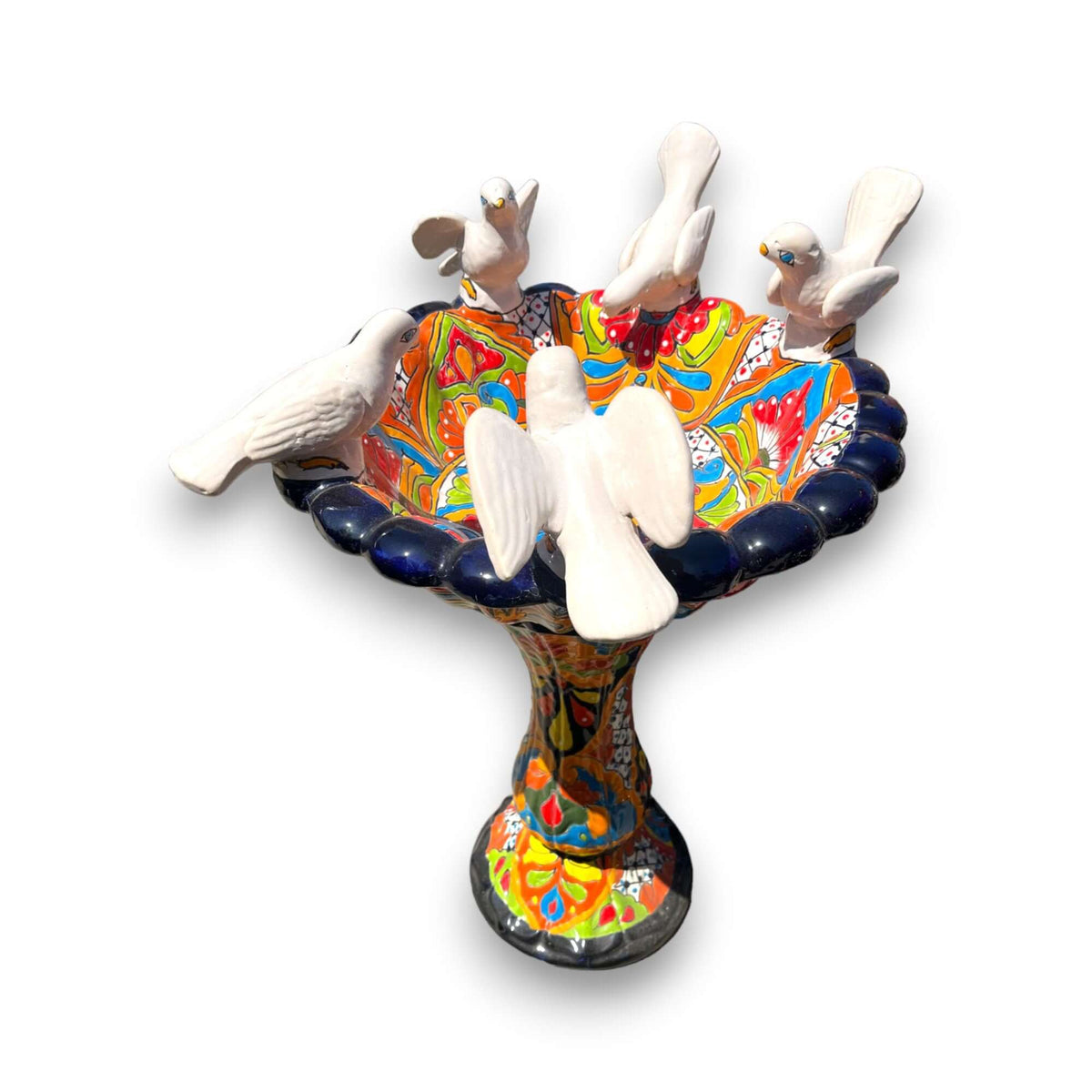 Talavera Bird Bath | Hand-Painted Mexican Pedestal Garden Art