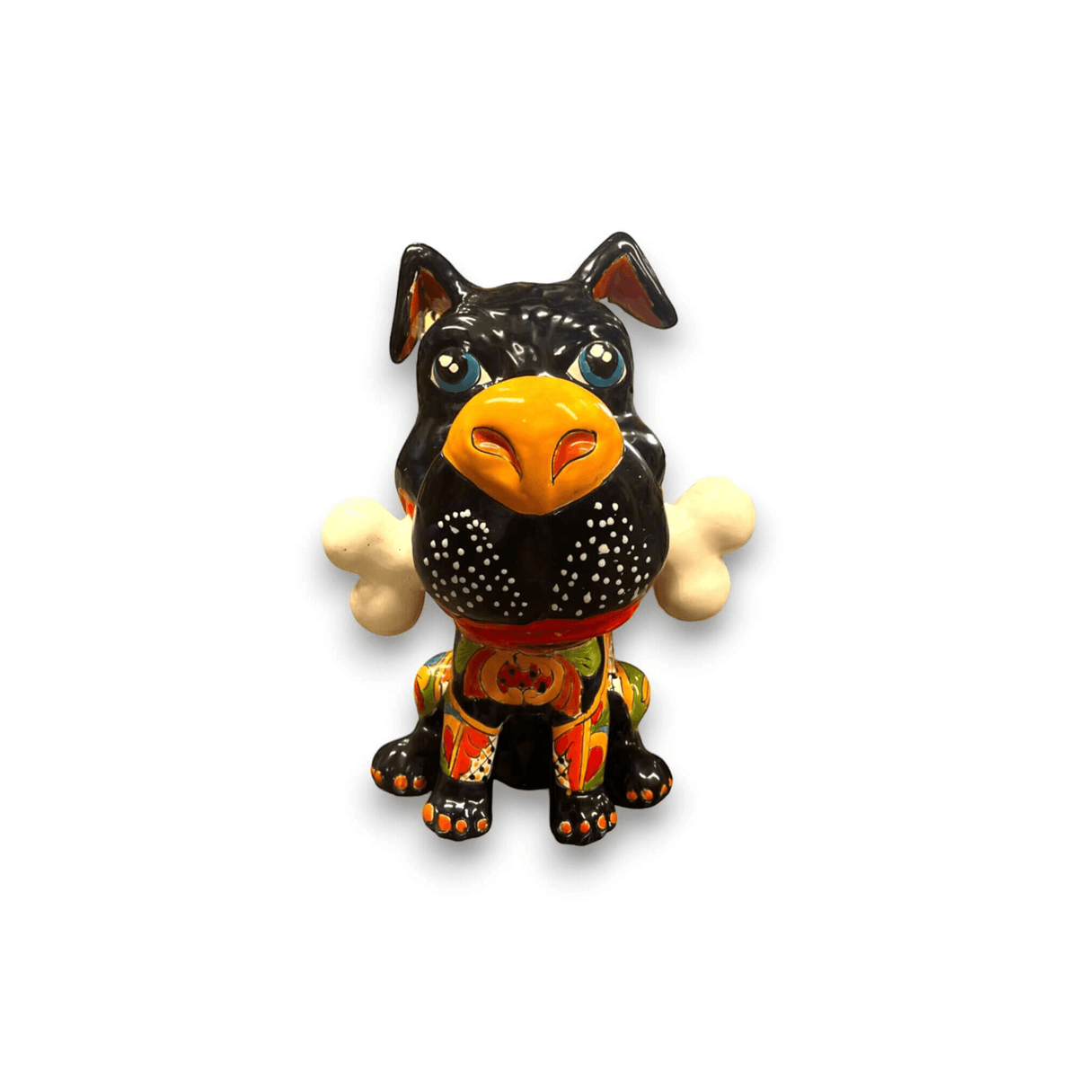 Talavera Dog with Bone | Hand-Painted Ceramic Canine Decor