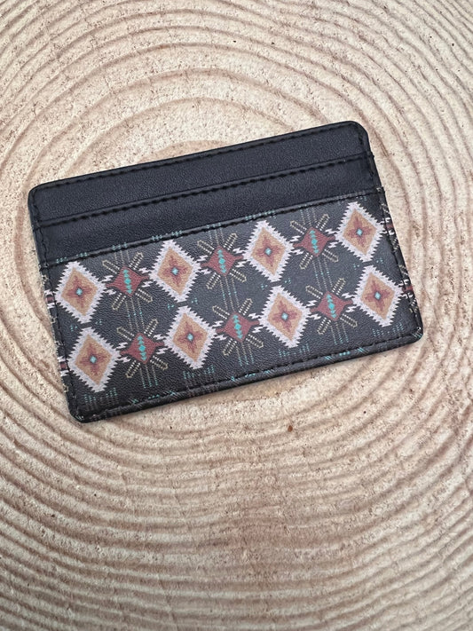Sterling Kreek "Horseshoe Bay" Western Aztec Card Wallet — Black Two-Sided Design