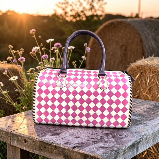 Country Lilac Checkered Speedy Western Genuine Leather Purse