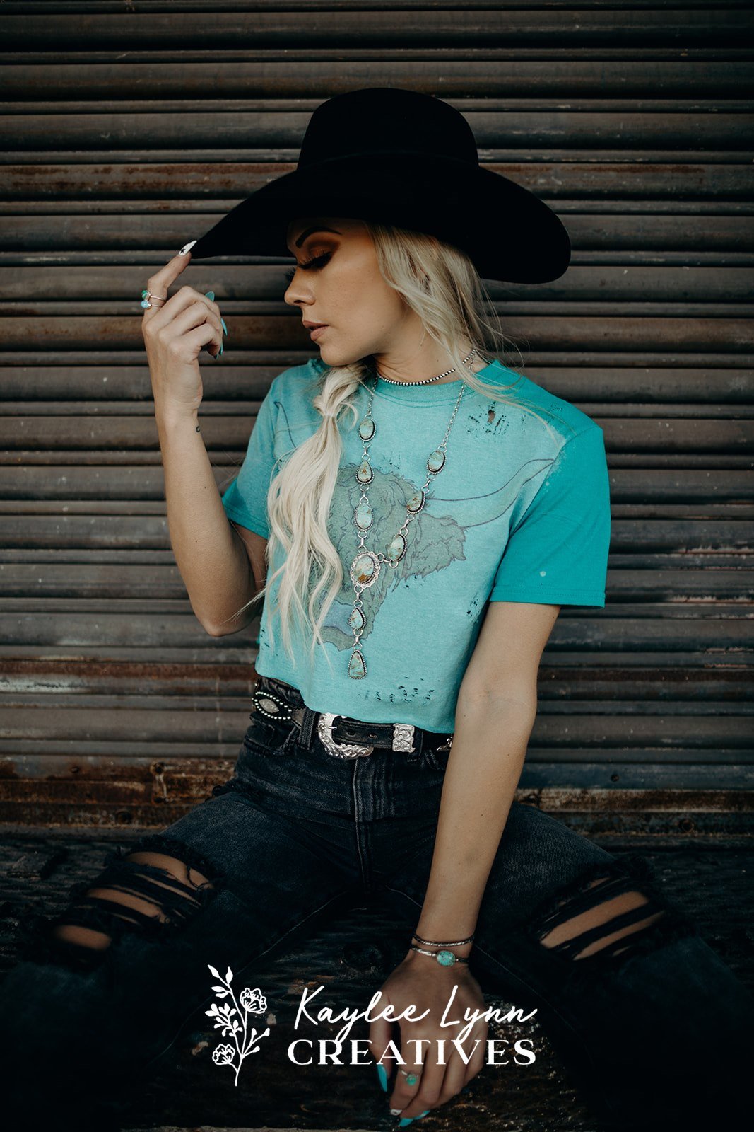 Bleached Distressed Highland Cow Crop Top Tee