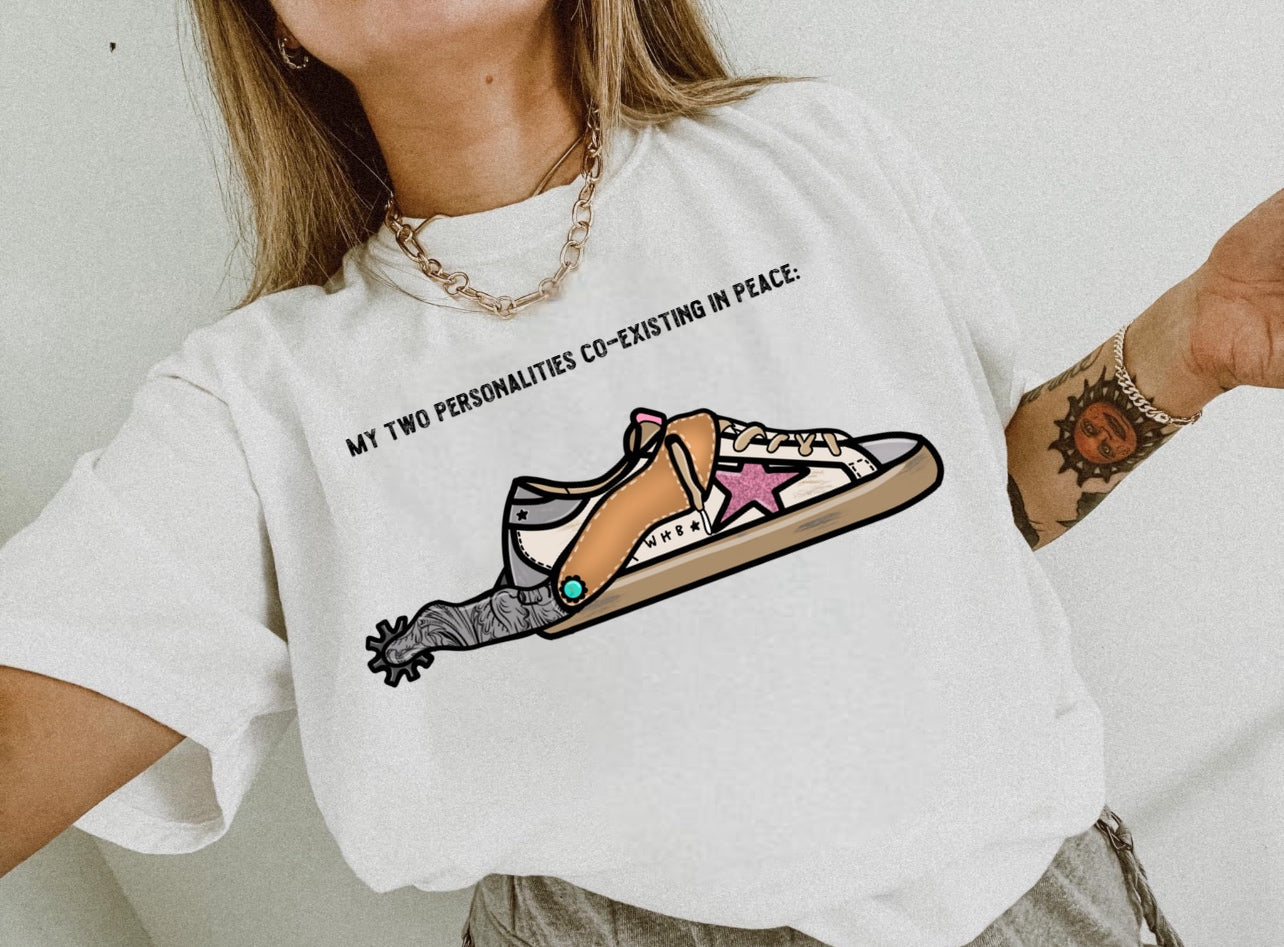My Two Personalities Co-Existing in Peace Graphic on Gildan Softstyle White Shirt β Graphic Tee, Long Sleeve & Crewneck.