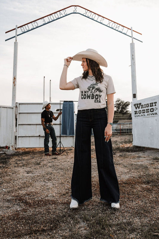 "In My Cowboy Era" Western Graphic Tee — Tan Jerzee Sublimation Print Wild West Statement