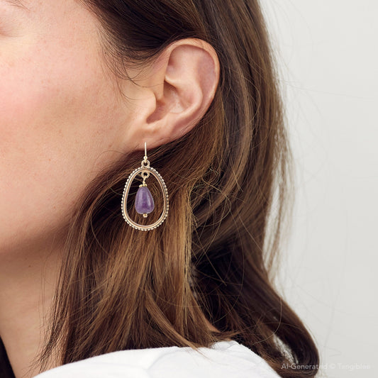 Inline Purple Jade Drop Golden Earrings