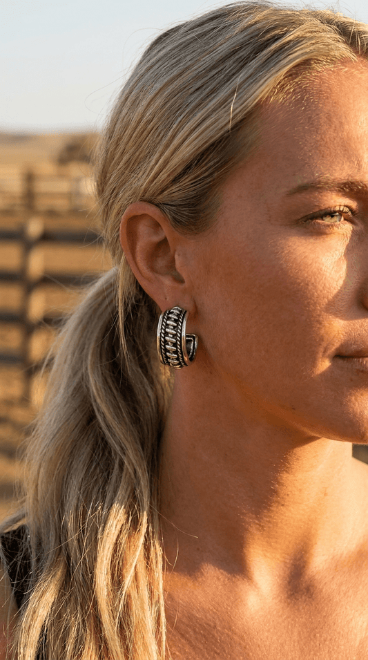 Large Western Twisted Wire Hoop Earrings — Faux Silver Western Statement