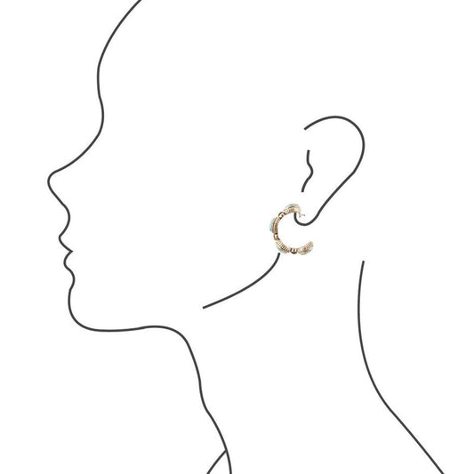 Luxurious Blue Turquoise Golden Hoop Earrings