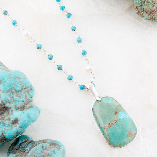 Madeleine Blue Turquoise and Sterling Silver Drop Pendant Necklace