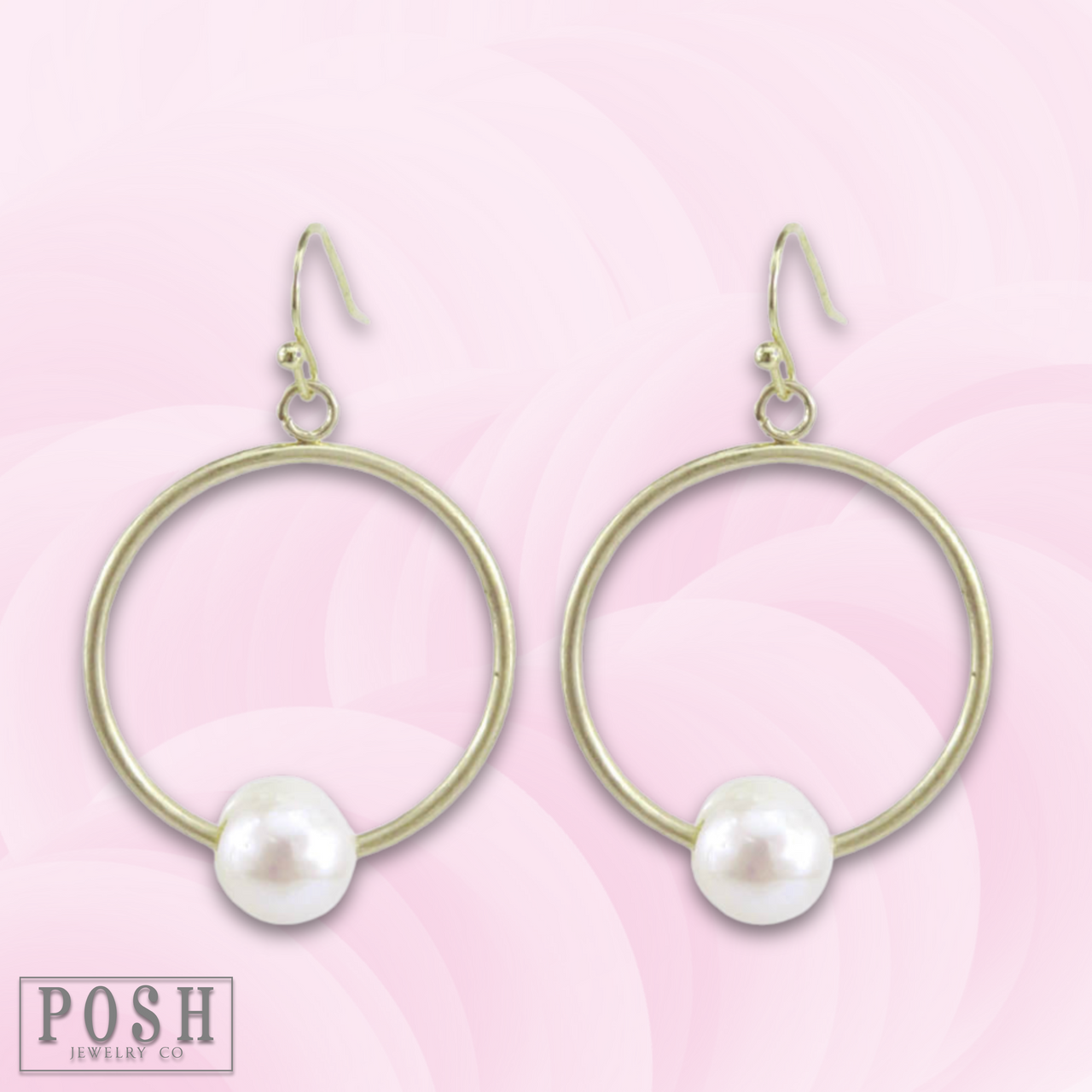 Gold circle earring with pearl charm, last call