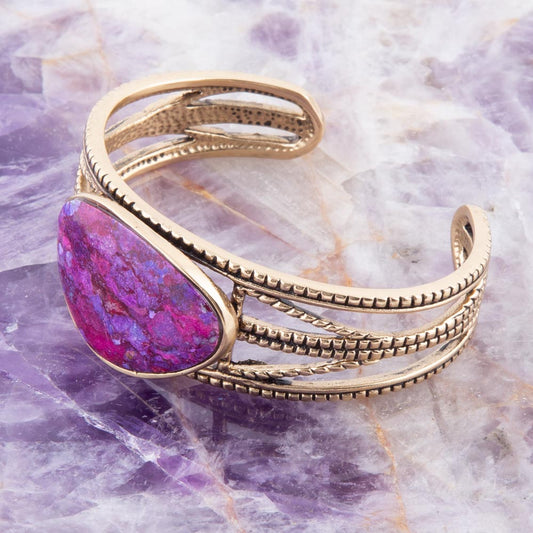 Purple Turquoise Golden Roped Cuff Bracelet