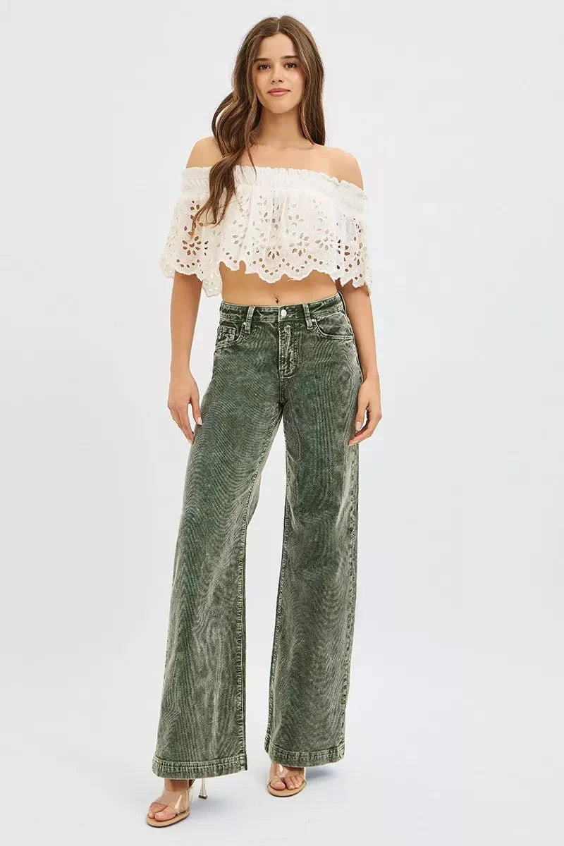 RISEN Full Size High Rise Wide Leg Corduroy Jeans Plus Size