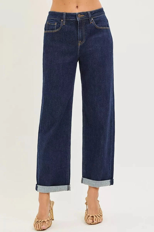 RISEN Slouchy Cropped Boyfriend Jeans With Cuffed Hem