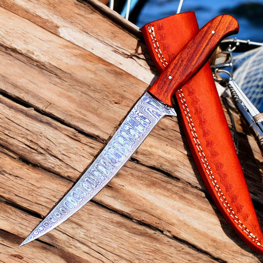 Premium Handmade Damascus Fillet Knife – 12" with Rosewood Handle