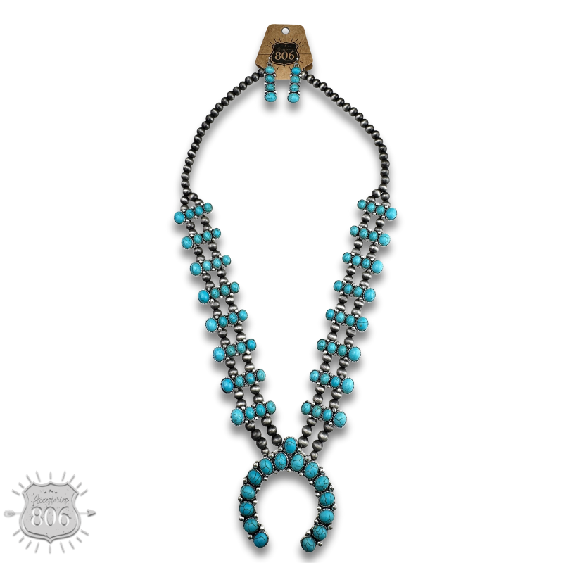 Blue stone squash blossom necklace set