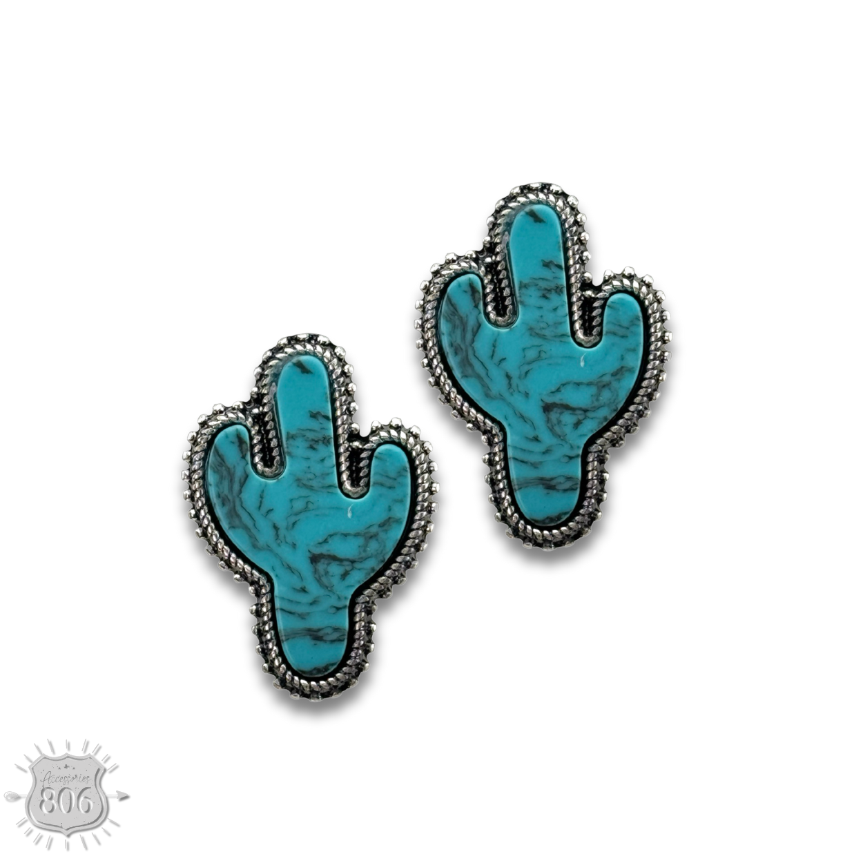 Turquoise and silver cactus earring set