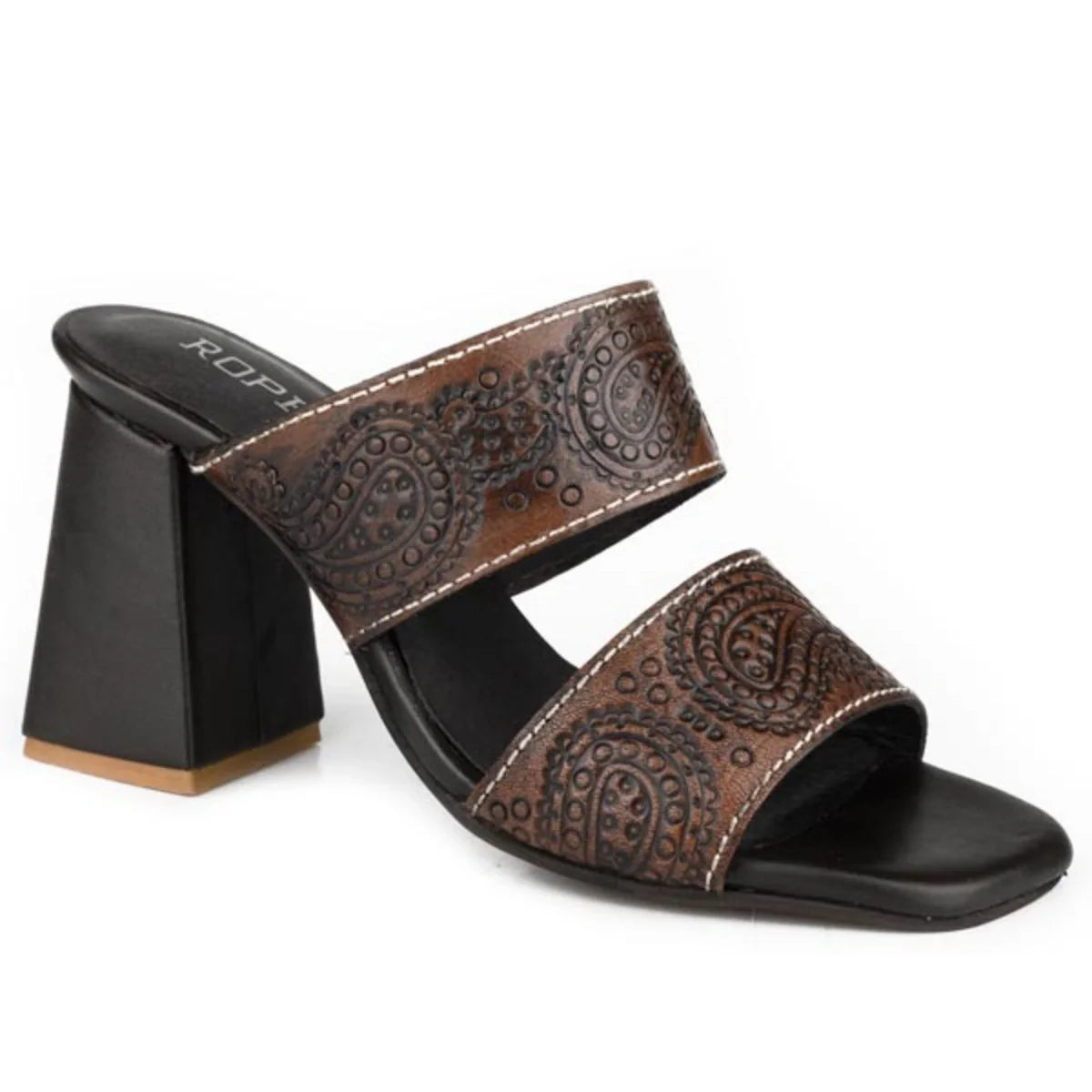 Roper Stella (Brown) - Women's Tooled Leather Sandals