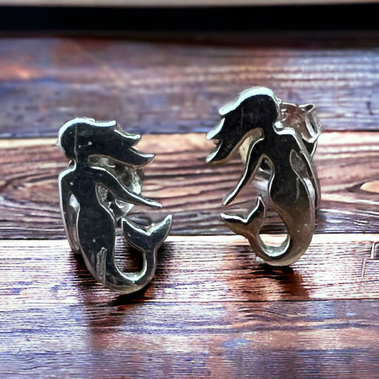 Sterling Silver Mermaid Post Earrings — Whimsical Coastal Western Charm