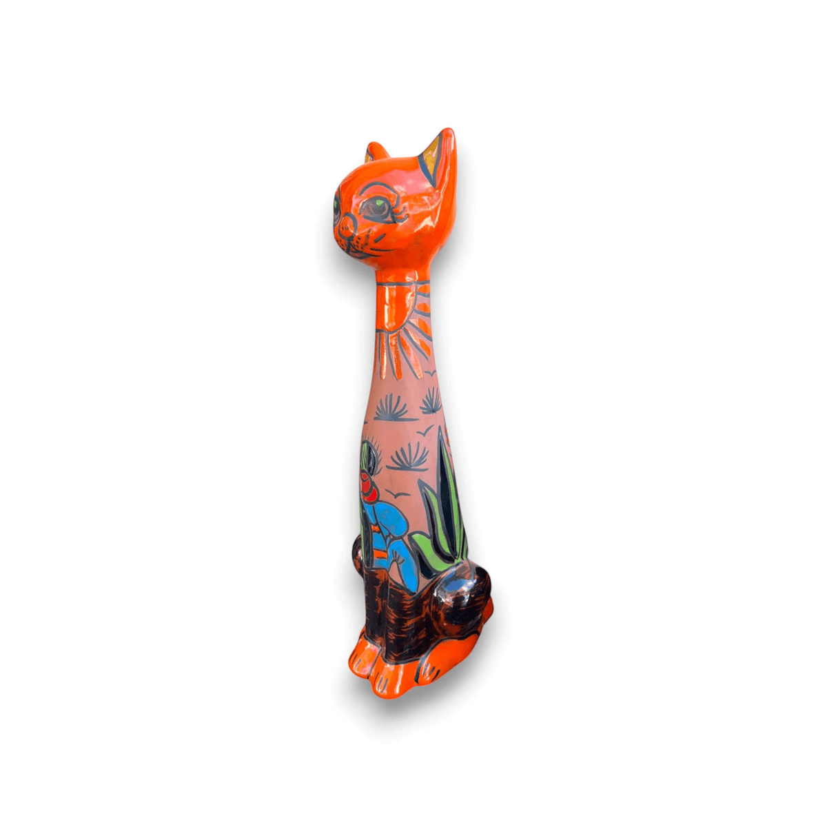 Tall Talavera Cat Statue | Mexican Terracotta Desert Design