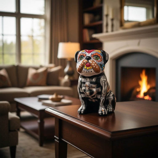 Day of the Dead Bulldog Figurine | Handmade Talavera Dog Statue