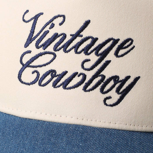 "Vintage Cowboy" Embroidered Star Brim Trucker Hat — Denim Brim with 5-Panel Cotton Construction