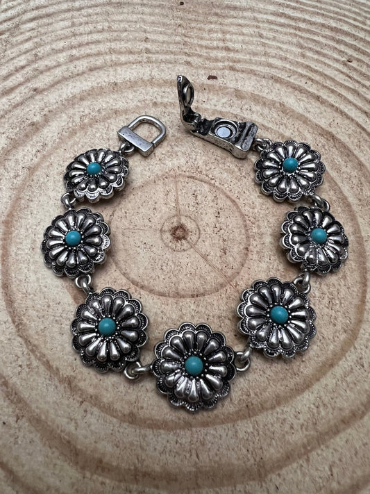 Western Concho & Faux Turquoise Magnetic Bracelet