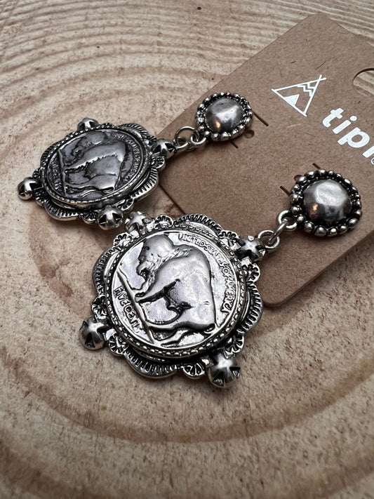 Western Faux Buffalo Coin Stud Earrings — Petite Western Studs