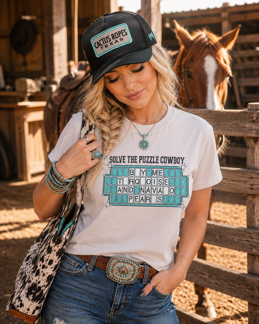 Solve the Puzzle Cowboy Western Graphic Teel