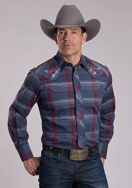 Roper 3114 Plaid (Grey/Wine) - Men's Western Shirt