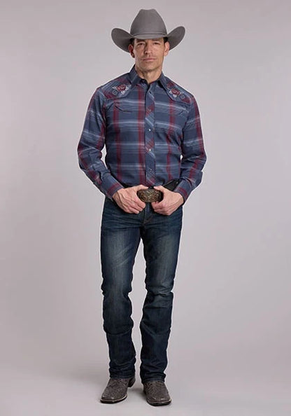 Roper 3114 Plaid (Grey/Wine) - Men's Western Shirt