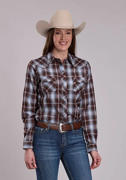 Roper 3280 Plaid (Chocolate/Light Blue) - Women's Western Shirt