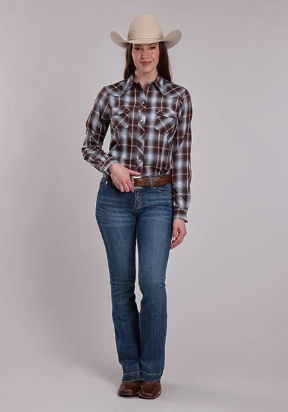 Roper 3280 Plaid (Chocolate/Light Blue) - Women's Western Shirt