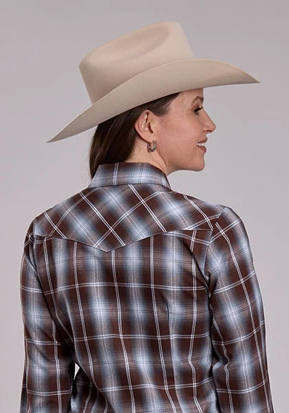 Roper 3280 Plaid (Chocolate/Light Blue) - Women's Western Shirt