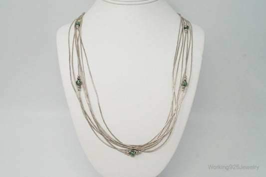Vintage Native American Unsigned Green Spot Jasper Sterling Silver Necklace